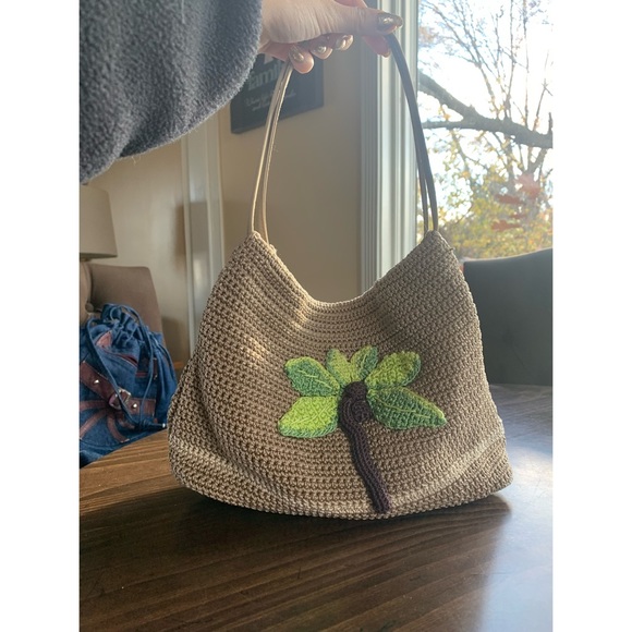 Knit Tan Palm Tree Shoulder Bag Purse - Picture 1 of 5